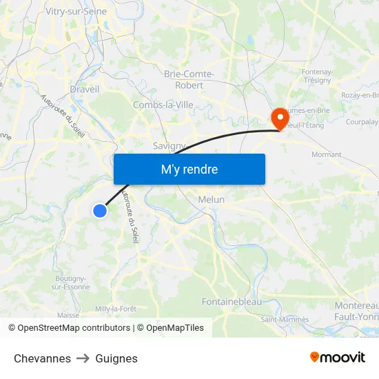 Chevannes to Guignes map