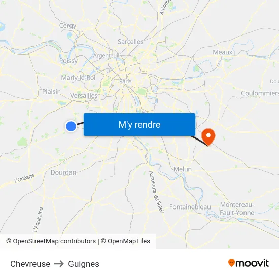 Chevreuse to Guignes map