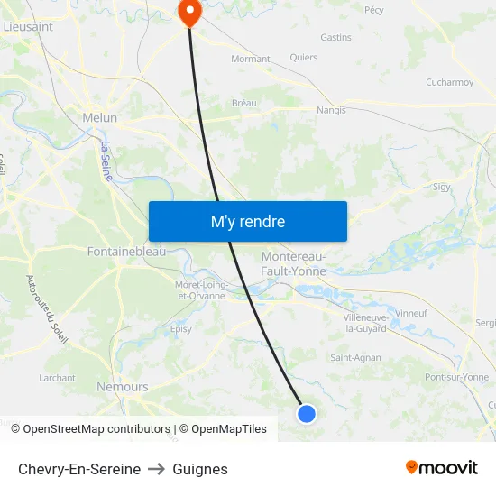 Chevry-En-Sereine to Guignes map