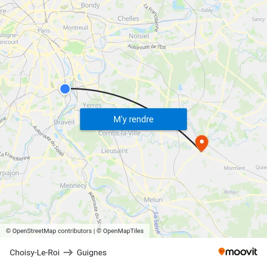 Choisy-Le-Roi to Guignes map
