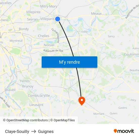 Claye-Souilly to Guignes map