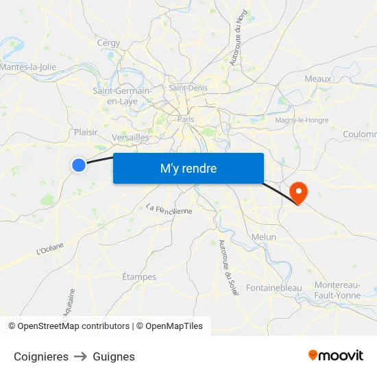 Coignieres to Guignes map