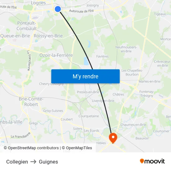 Collegien to Guignes map