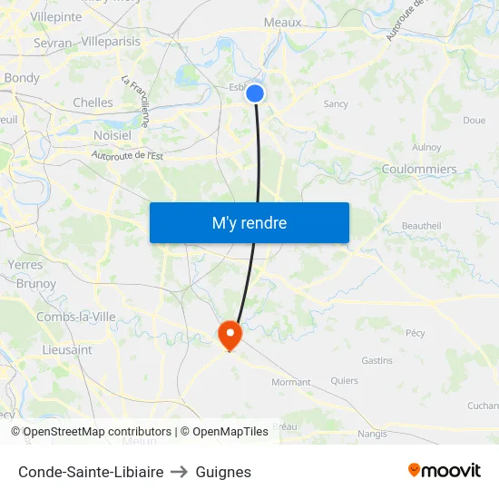 Conde-Sainte-Libiaire to Guignes map