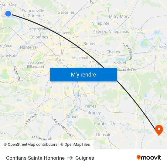 Conflans-Sainte-Honorine to Guignes map