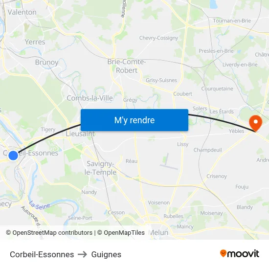 Corbeil-Essonnes to Guignes map