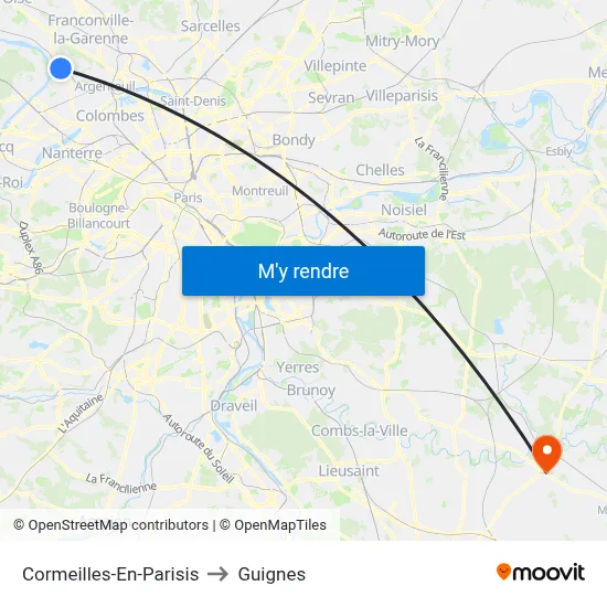Cormeilles-En-Parisis to Guignes map