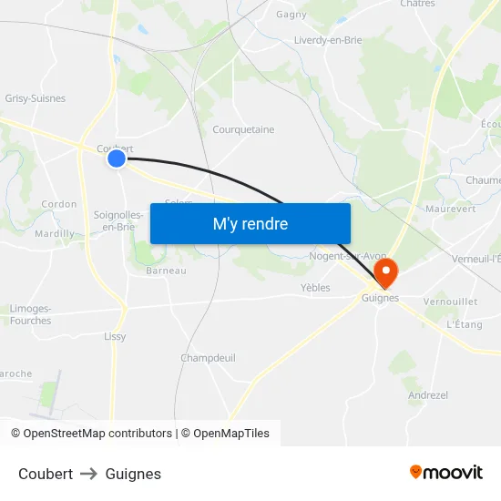 Coubert to Guignes map