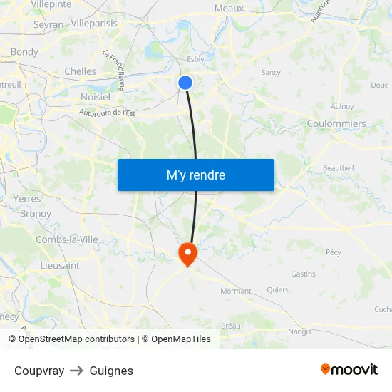 Coupvray to Guignes map