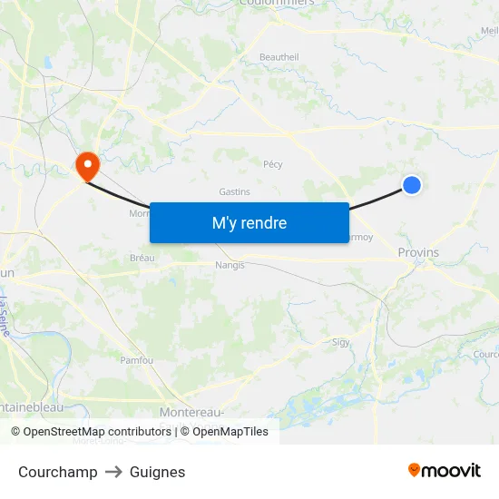 Courchamp to Guignes map