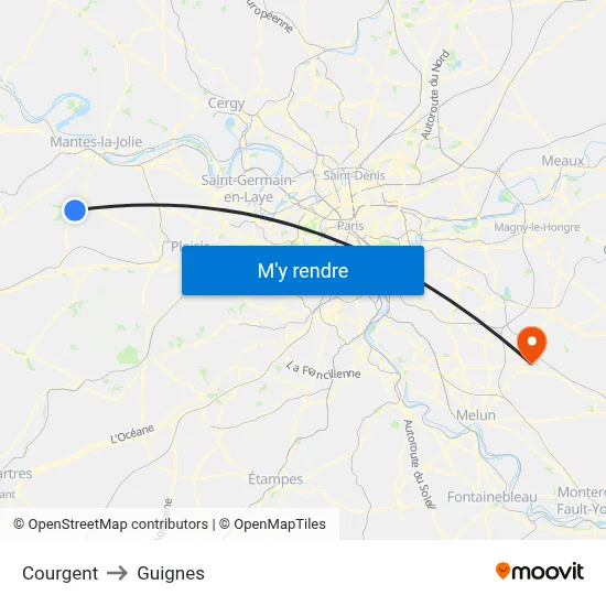 Courgent to Guignes map