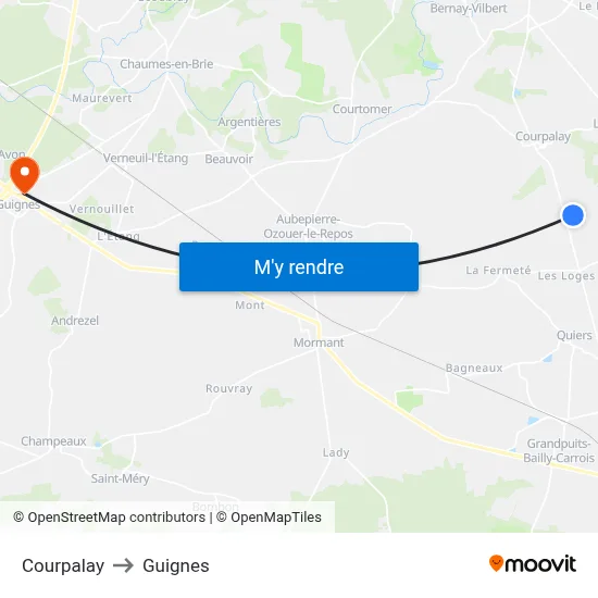 Courpalay to Guignes map