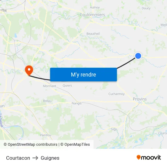Courtacon to Guignes map