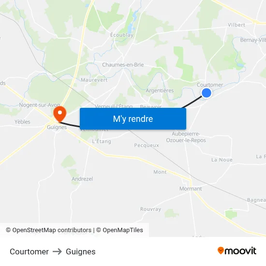 Courtomer to Guignes map