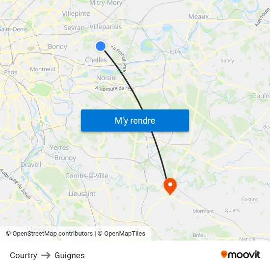 Courtry to Guignes map