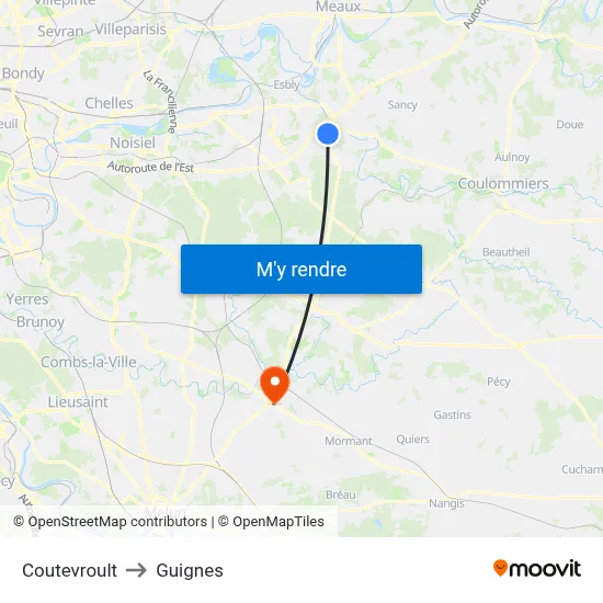 Coutevroult to Guignes map