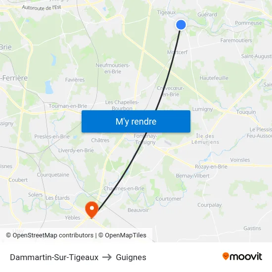 Dammartin-Sur-Tigeaux to Guignes map