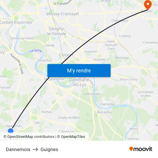 Dannemois to Guignes map