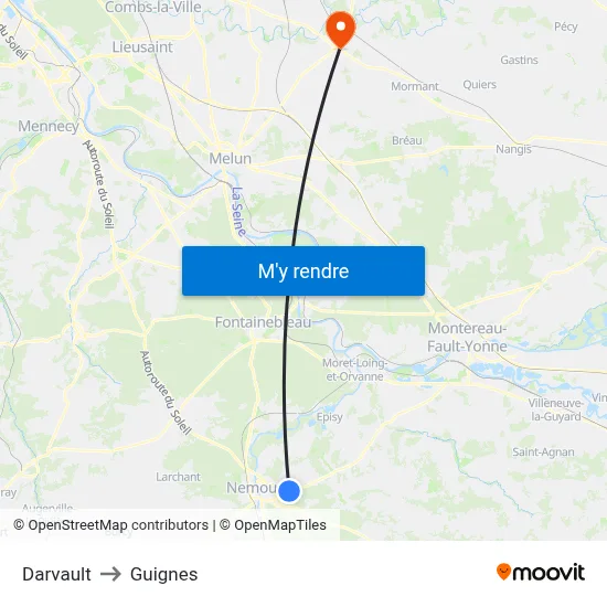 Darvault to Guignes map