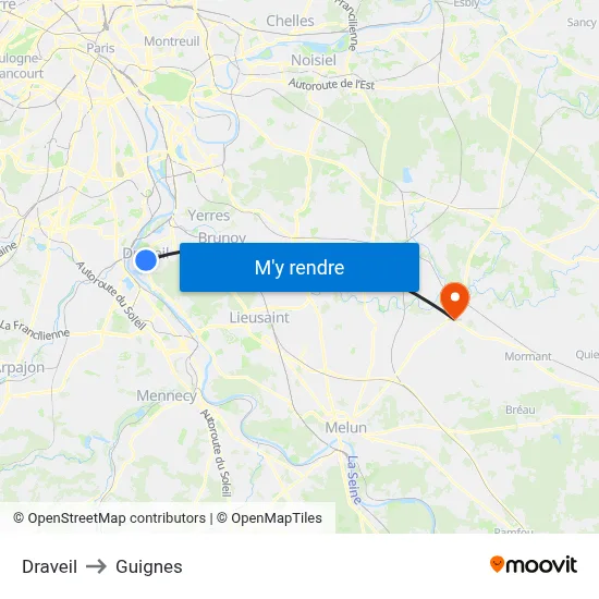 Draveil to Guignes map