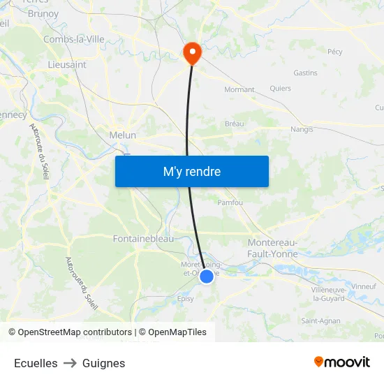 Ecuelles to Guignes map