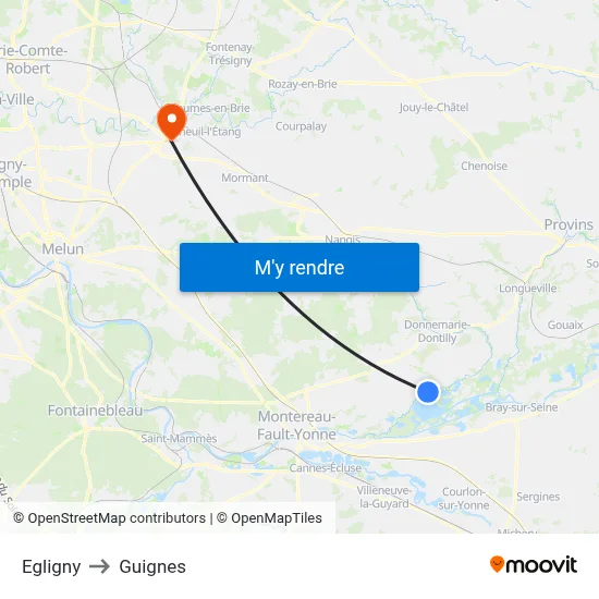 Egligny to Guignes map