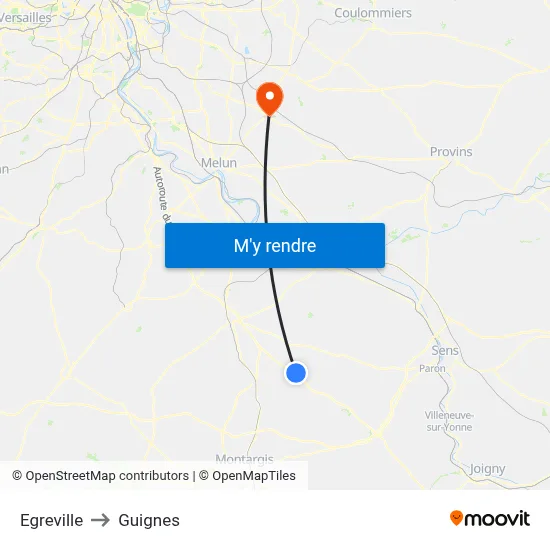 Egreville to Guignes map