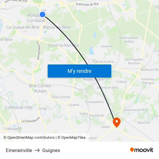 Emerainville to Guignes map
