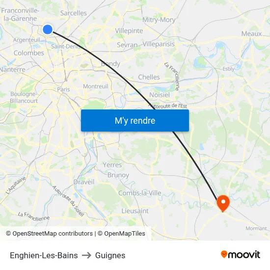 Enghien-Les-Bains to Guignes map