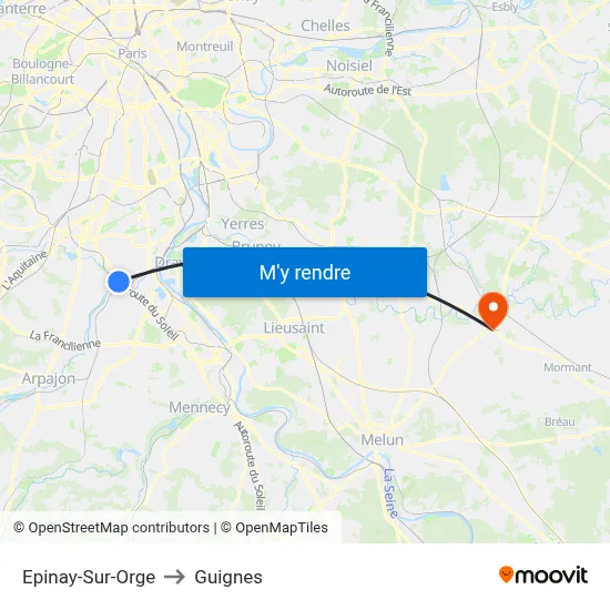 Epinay-Sur-Orge to Guignes map