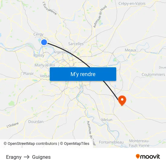 Eragny to Guignes map