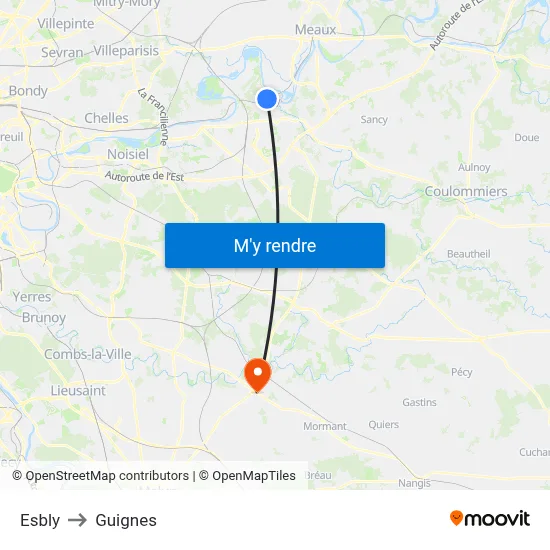 Esbly to Guignes map
