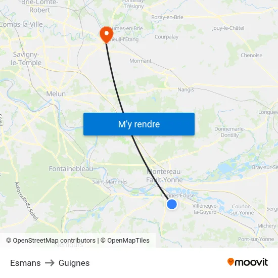 Esmans to Guignes map