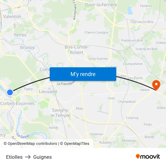 Etiolles to Guignes map