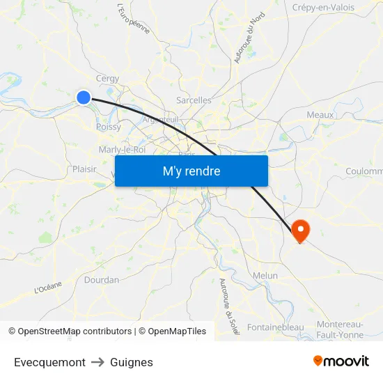 Evecquemont to Guignes map