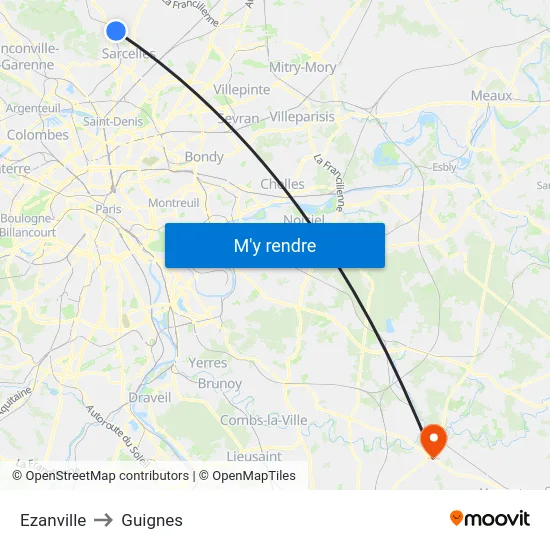 Ezanville to Guignes map