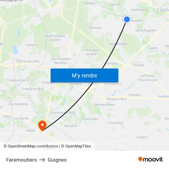 Faremoutiers to Guignes map