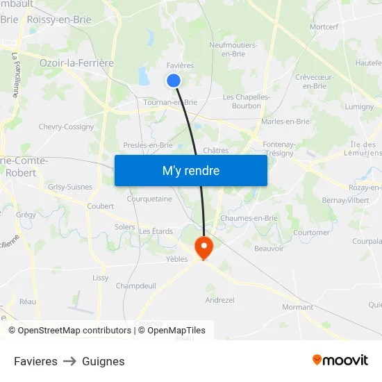 Favieres to Guignes map