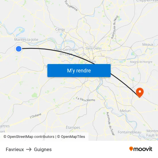 Favrieux to Guignes map