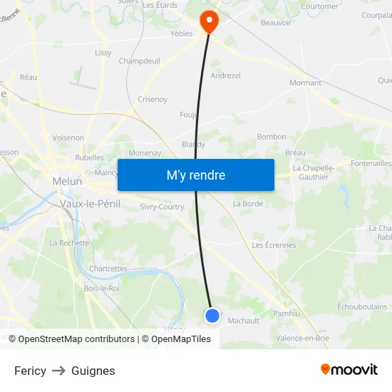 Fericy to Guignes map