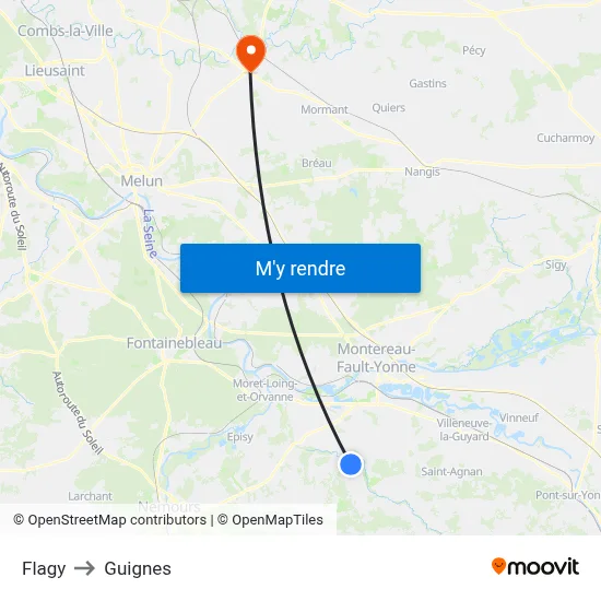 Flagy to Guignes map