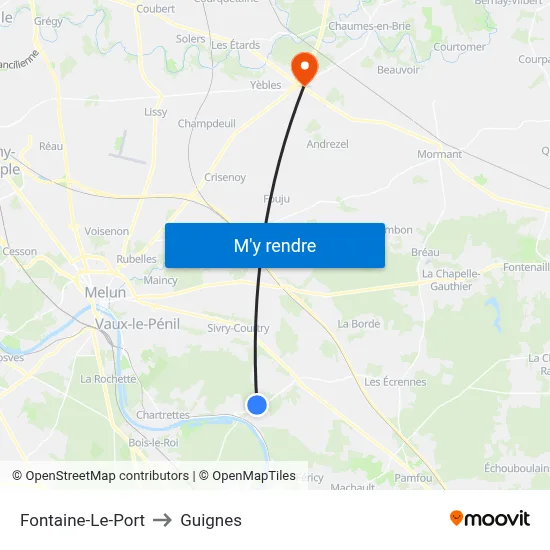 Fontaine-Le-Port to Guignes map