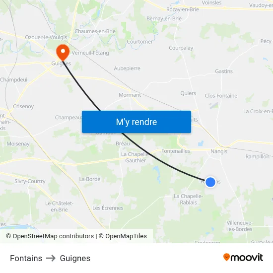 Fontains to Guignes map