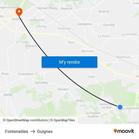 Fontenailles to Guignes map