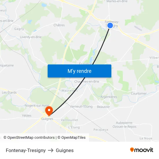 Fontenay-Tresigny to Guignes map