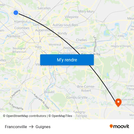 Franconville to Guignes map