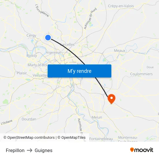 Frepillon to Guignes map