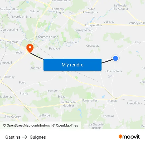 Gastins to Guignes map