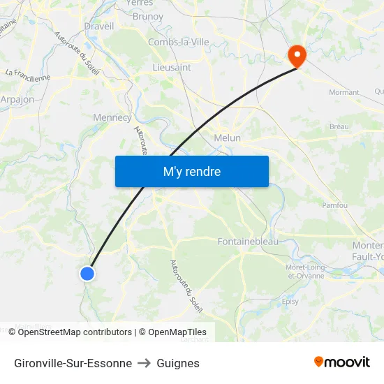 Gironville-Sur-Essonne to Guignes map