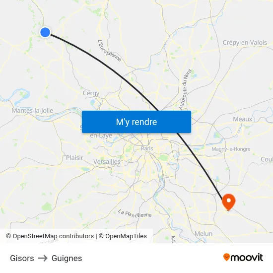 Gisors to Guignes map
